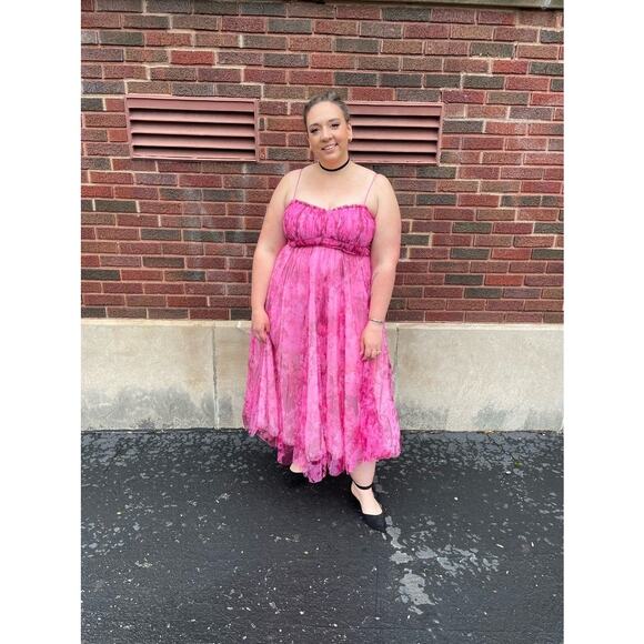 ML MONIQUE LHUILLIER Pink Floral Tulle Sweetheart Neckline A-Line Dress Size 14 - Picture 4 of 13